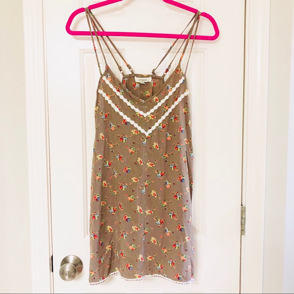 UMGEE • Brown Crochet Floral Tunic Tank Dress